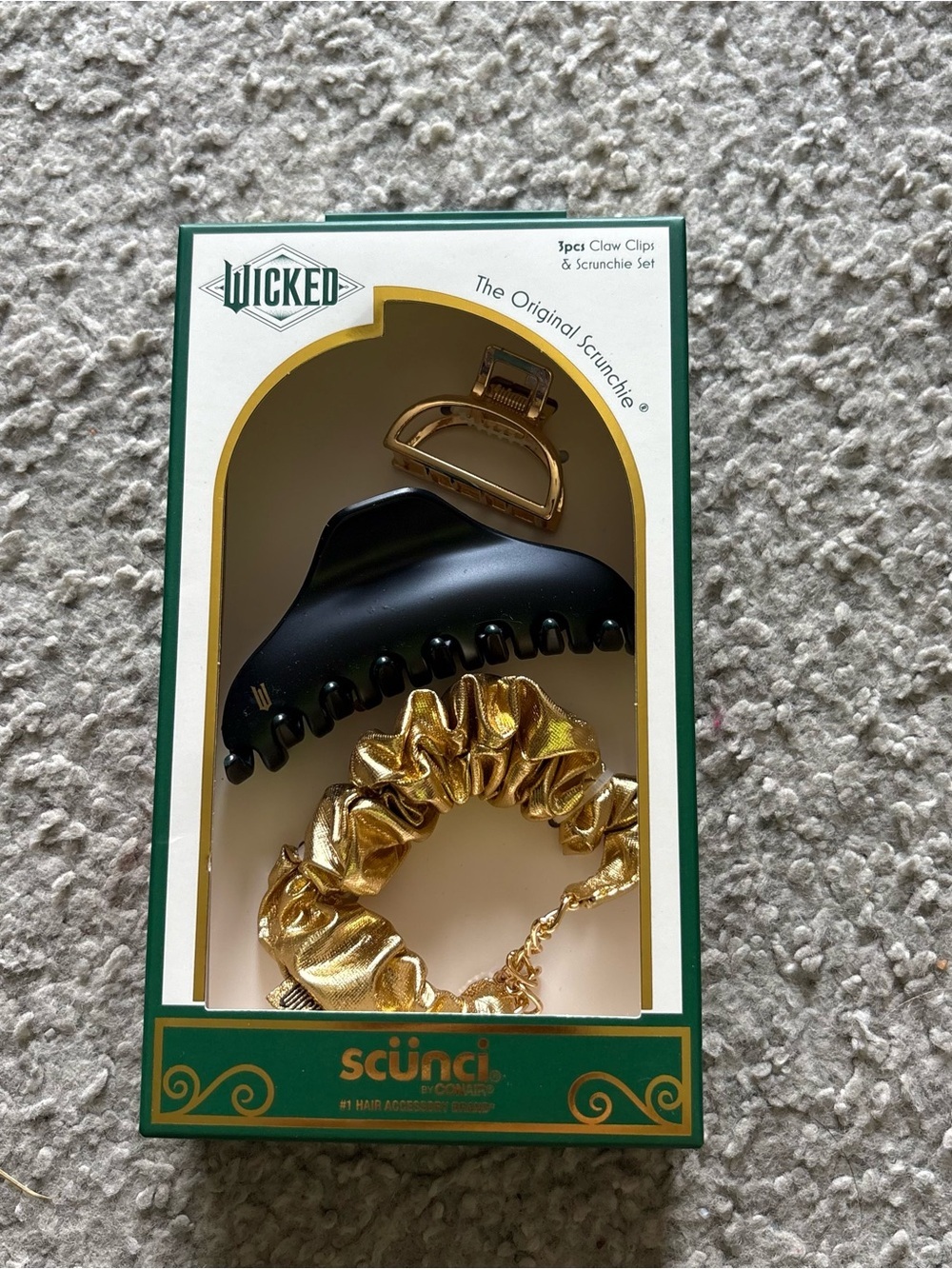 Scunci x Wicked Gold Scrunchie & Black Claw Clip Set NEW Glinda Elphaba